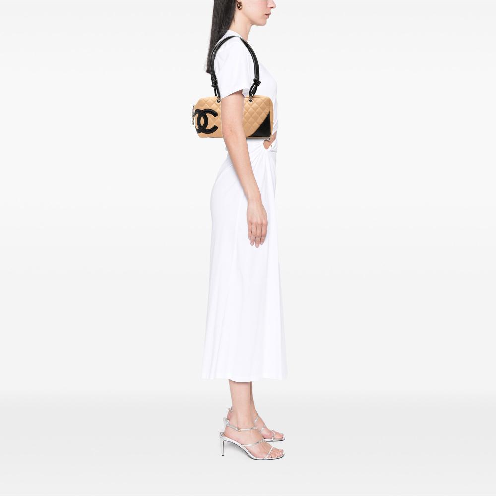 Chanel Brown Beige Lambskin Leather Leather Large Quilted Lambskin Cambon Ligne Shoulder Bag France