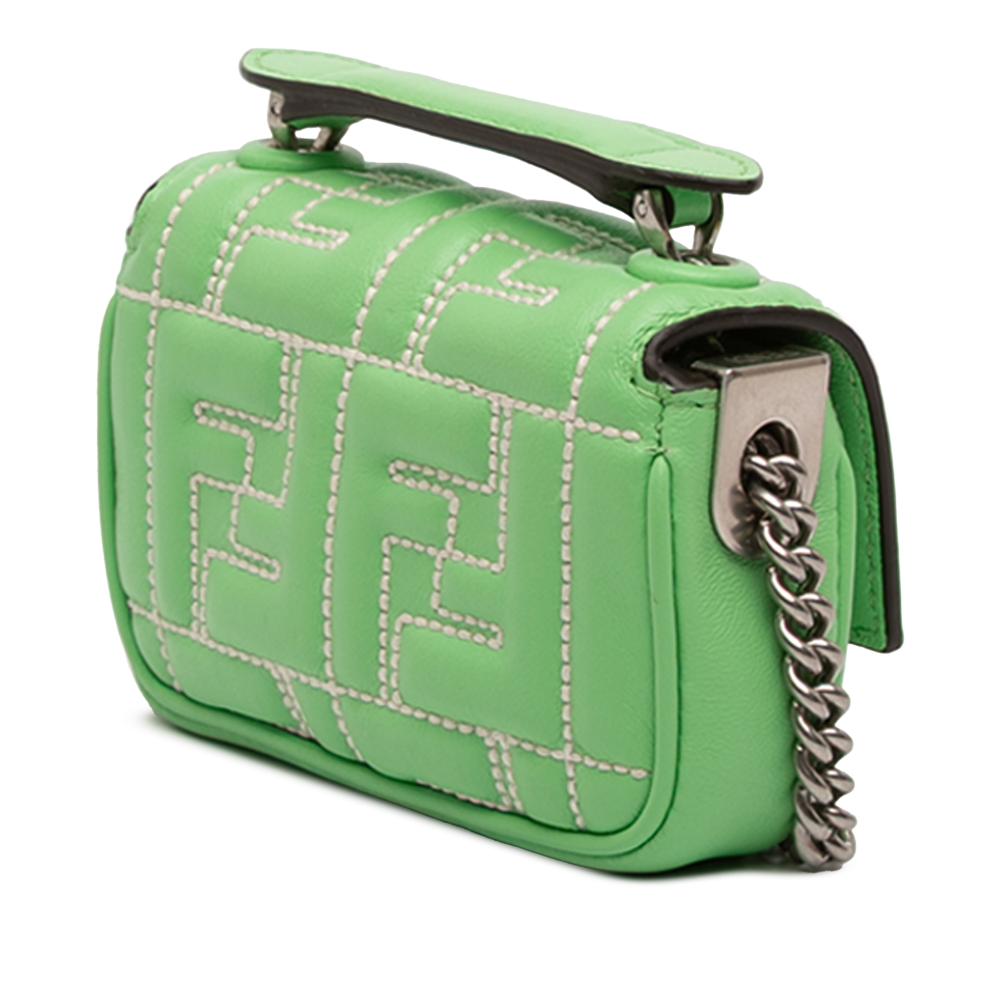 Fendi AB Fendi Green Light Green Calf Leather Nano Zucca Embossed Baguette Charm Italy
