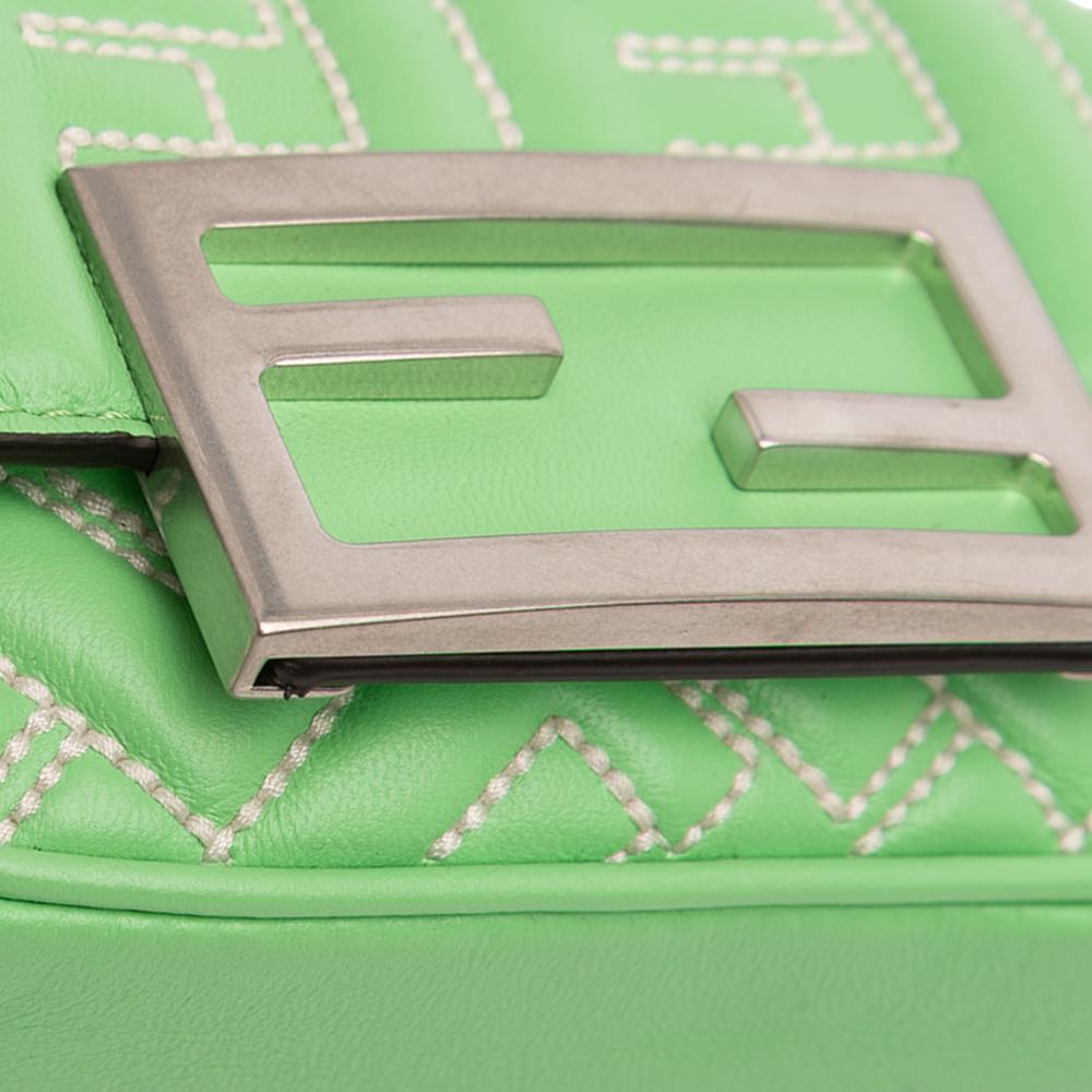 Fendi AB Fendi Green Light Green Calf Leather Nano Zucca Embossed Baguette Charm Italy