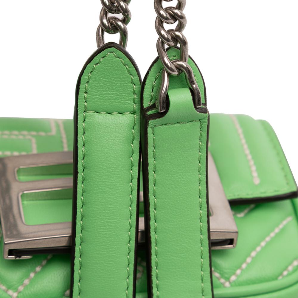 Fendi AB Fendi Green Light Green Calf Leather Nano Zucca Embossed Baguette Charm Italy