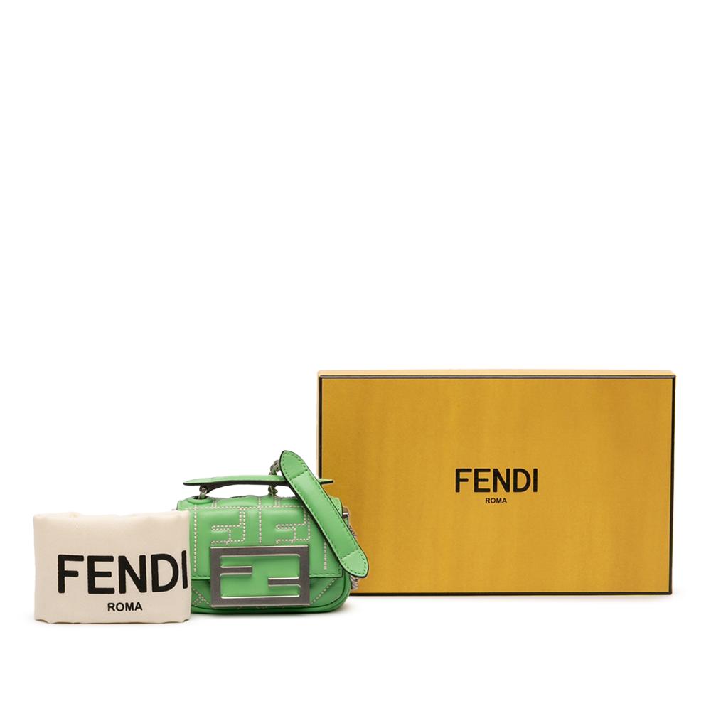Fendi AB Fendi Green Light Green Calf Leather Nano Zucca Embossed Baguette Charm Italy