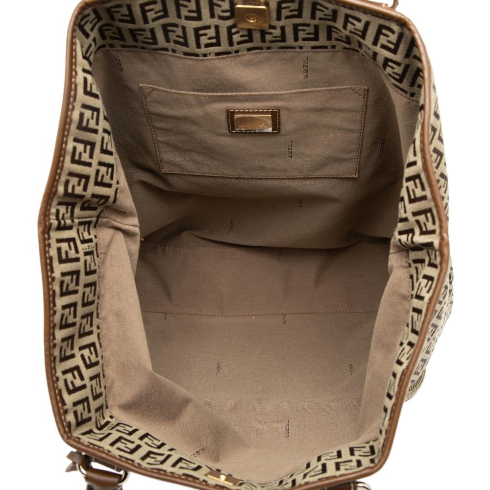 Fendi B Fendi Brown Light Brown Canvas Fabric Zucchino Chef Shopping Tote Italy