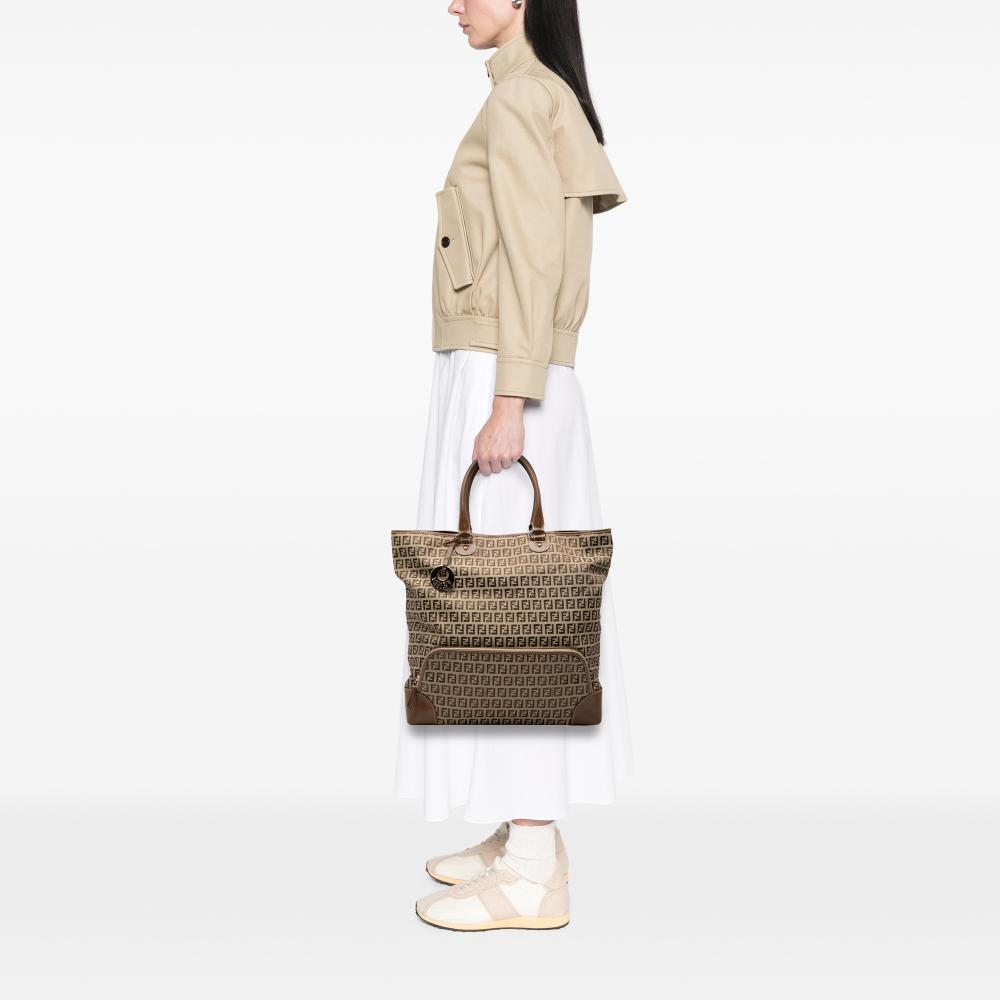 Fendi B Fendi Brown Light Brown Canvas Fabric Zucchino Chef Shopping Tote Italy