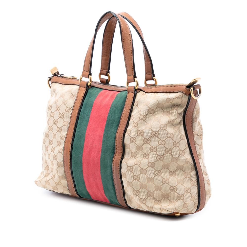 Gucci B Gucci Brown Beige Canvas Fabric Medium GG Rania Top Handle Bag Italy