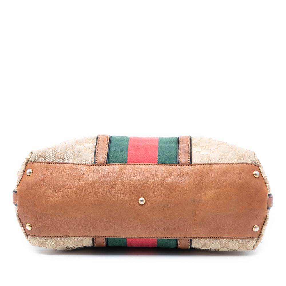 Gucci B Gucci Brown Beige Canvas Fabric Medium GG Rania Top Handle Bag Italy