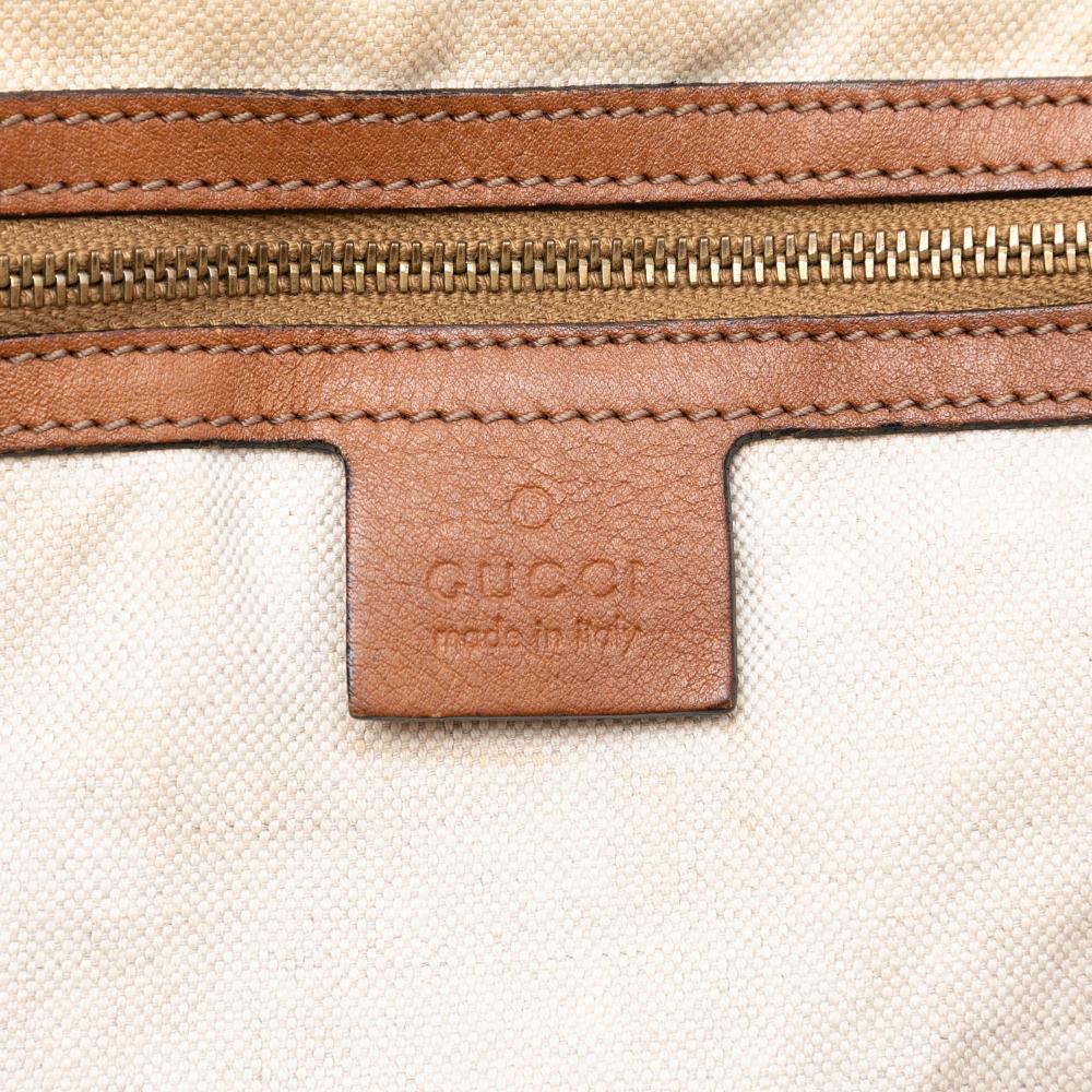 Gucci B Gucci Brown Beige Canvas Fabric Medium GG Rania Top Handle Bag Italy