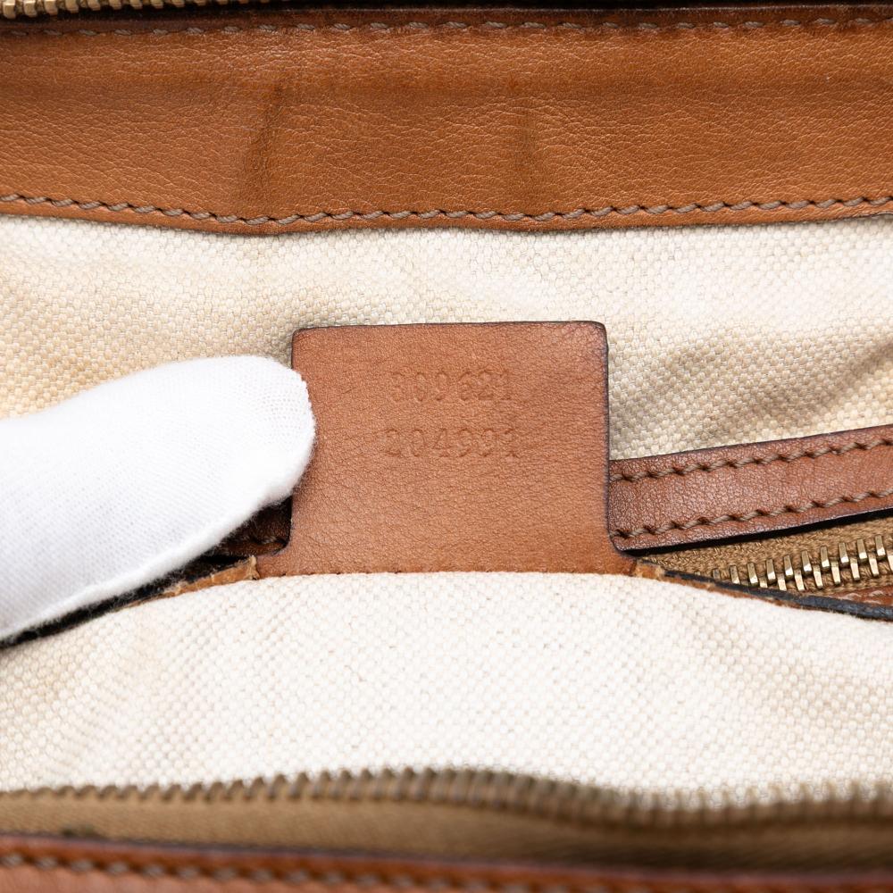 Gucci B Gucci Brown Beige Canvas Fabric Medium GG Rania Top Handle Bag Italy