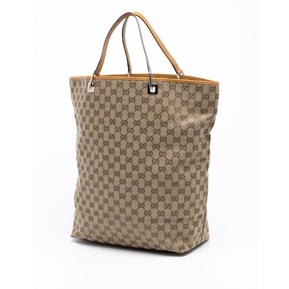 Gucci AB Gucci Brown Beige Canvas Fabric GG Tote Italy
