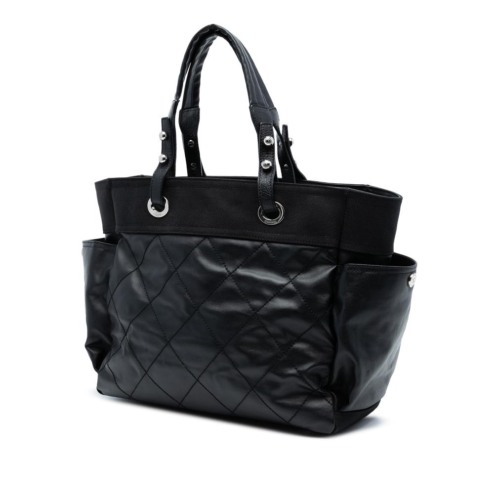 Chanel AB Chanel Black Coated Canvas Fabric Large Quilted Paris Biarritz Tote Italy