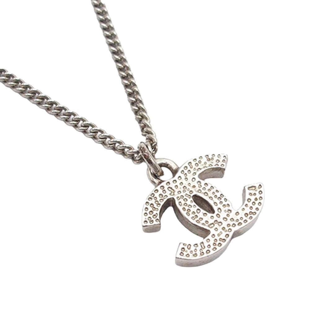 Chanel AB Chanel Silver Silver Plated Metal CC Rhinestones Pendant Necklace France