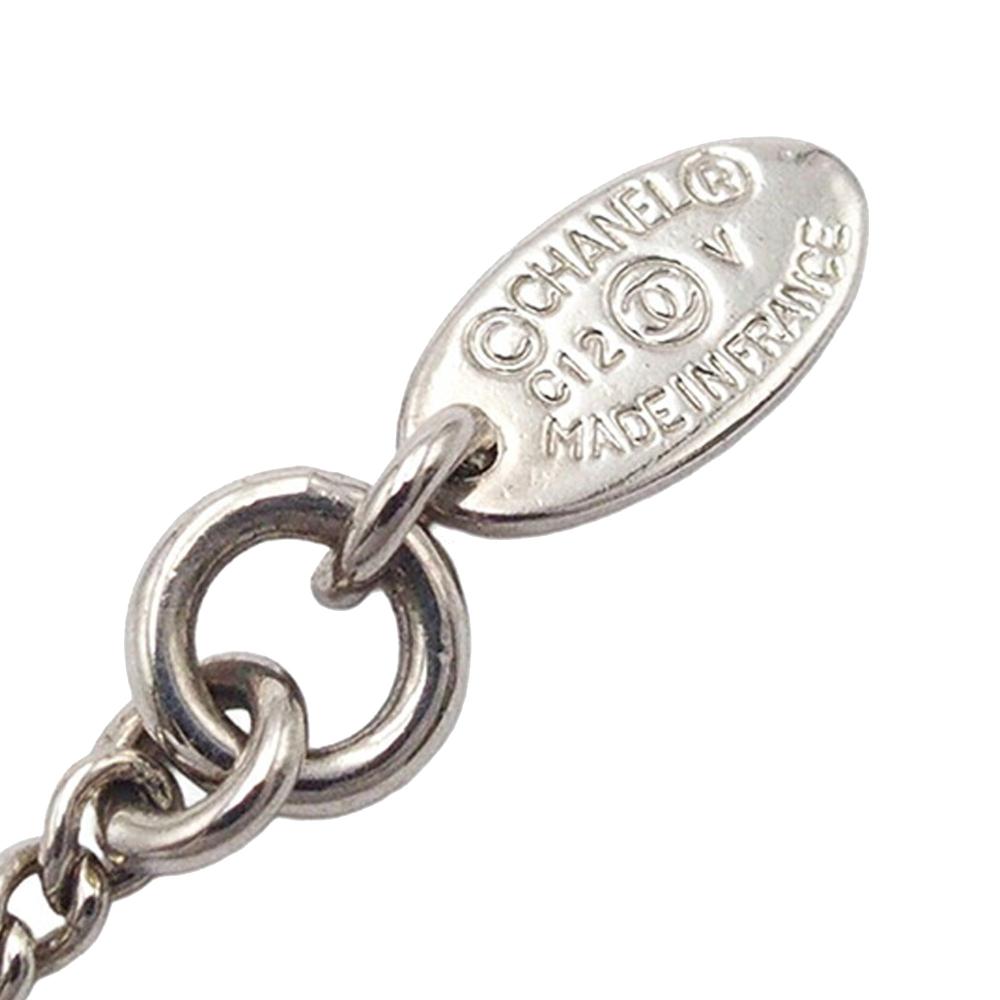 Chanel AB Chanel Silver Silver Plated Metal CC Rhinestones Pendant Necklace France