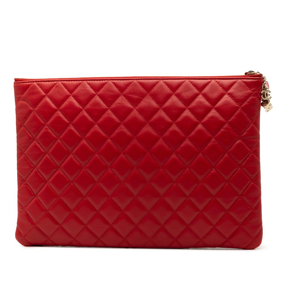 Chanel AB Chanel Red Lambskin Leather Leather Large Quilted Lambskin Casino Charms O Case Clutch Italy