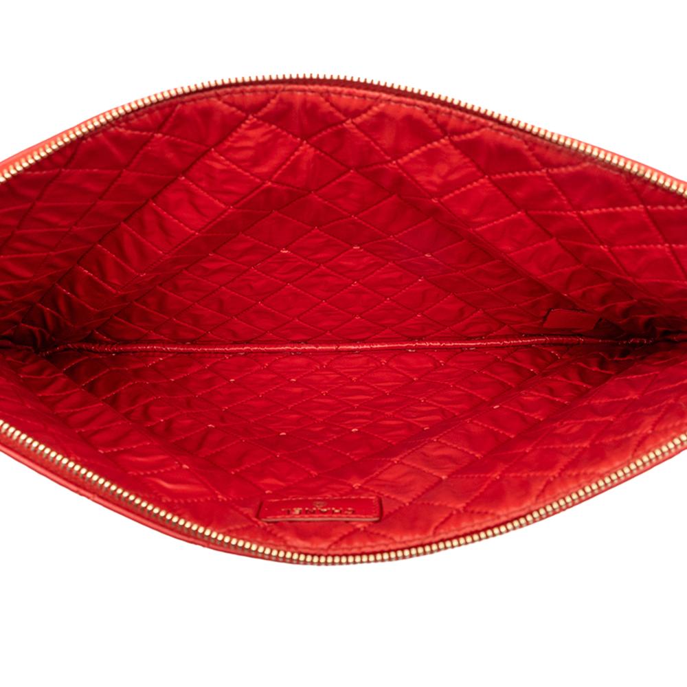 Chanel AB Chanel Red Lambskin Leather Leather Large Quilted Lambskin Casino Charms O Case Clutch Italy