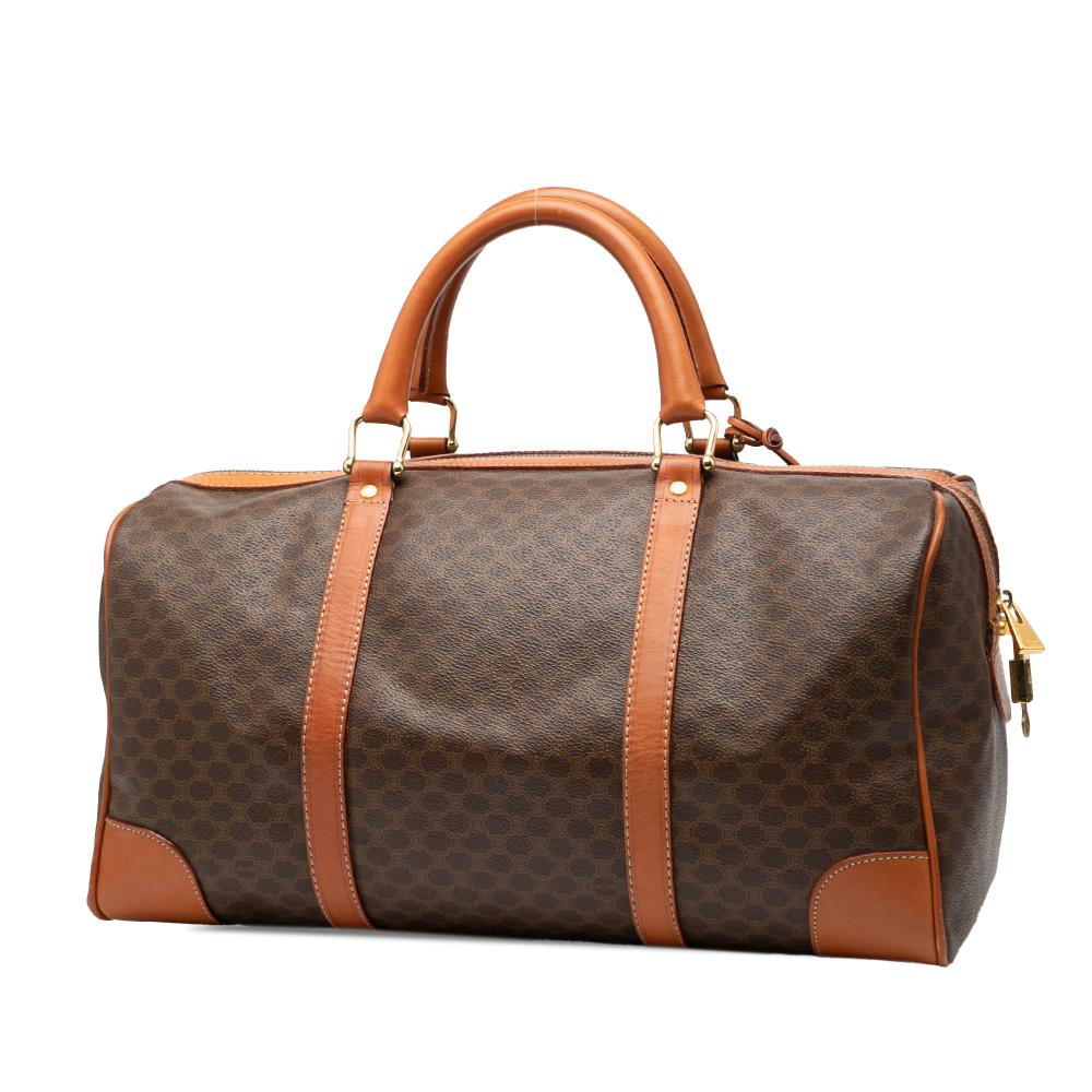 Celine B Celine Brown Coated Canvas Fabric Macadam Travel Bag Italy