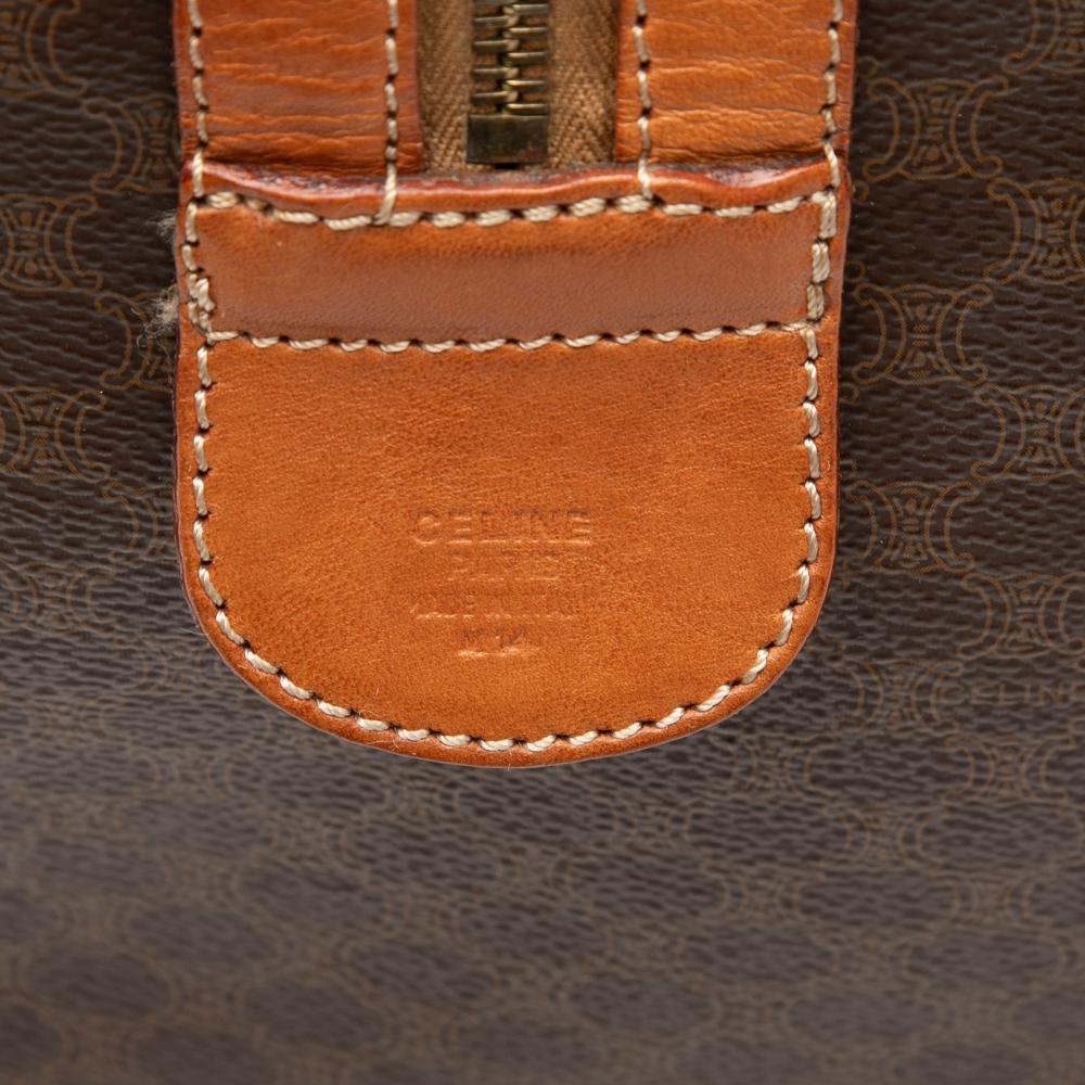 Celine B Celine Brown Coated Canvas Fabric Macadam Travel Bag Italy