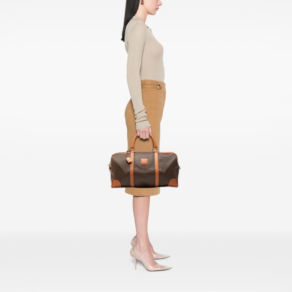 Celine B Celine Brown Coated Canvas Fabric Macadam Travel Bag Italy