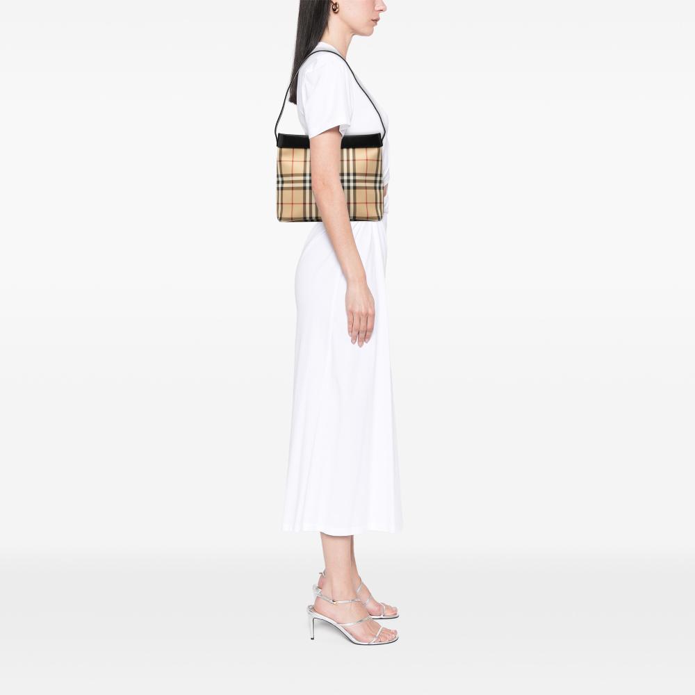 Burberry B Burberry Brown Beige Canvas Fabric House Check Shoulder Bag Italy