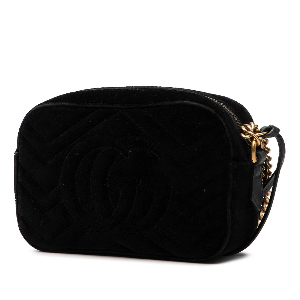 Gucci B Gucci Black Velvet Fabric Mini GG Marmont Crystal Embellished Matelasse Crossbody Italy