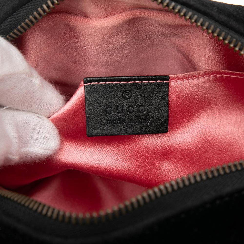 Gucci B Gucci Black Velvet Fabric Mini GG Marmont Crystal Embellished Matelasse Crossbody Italy