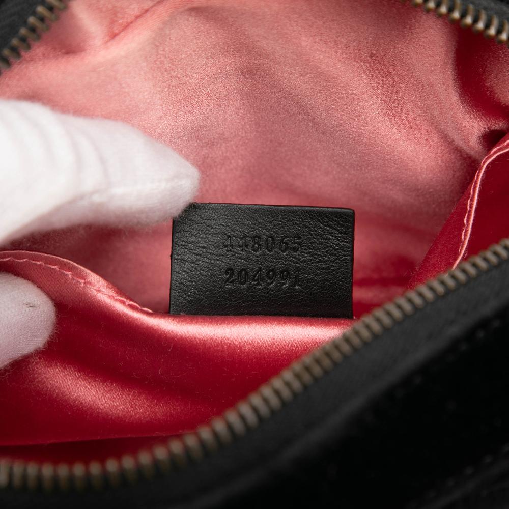 Gucci B Gucci Black Velvet Fabric Mini GG Marmont Crystal Embellished Matelasse Crossbody Italy