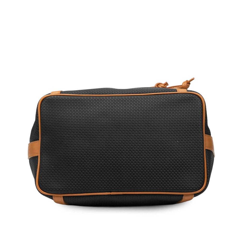 Saint Laurent B Saint Laurent Black Coated Canvas Fabric Leather Trimmed Drawstring Bucket Bag Italy