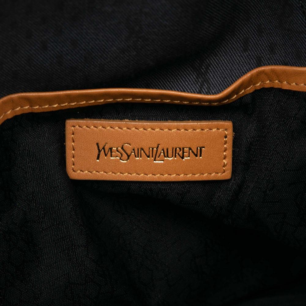 Saint Laurent B Saint Laurent Black Coated Canvas Fabric Leather Trimmed Drawstring Bucket Bag Italy