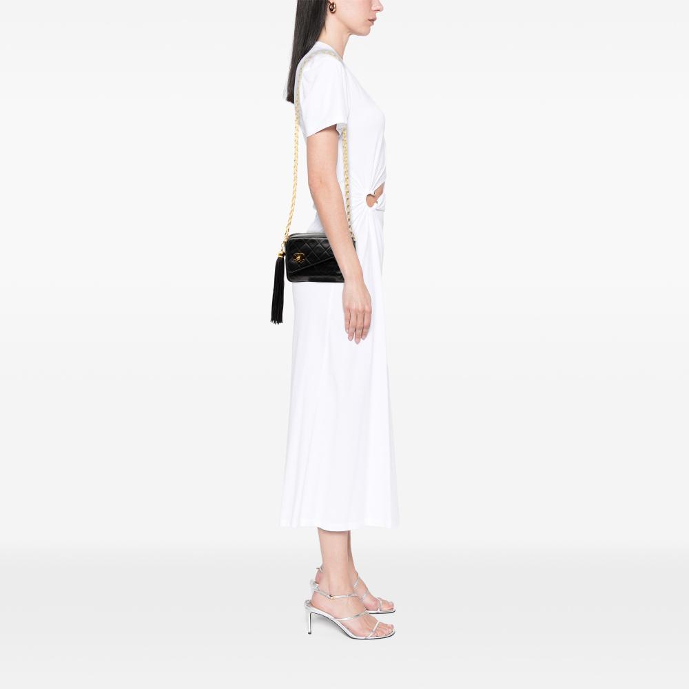 Chanel B Chanel Black Lambskin Leather Leather CC Quilted Lambskin Tassel Camera Bag Italy