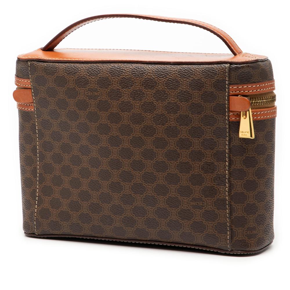 Celine B Celine Brown Coated Canvas Fabric Macadam Vanity Bag Italy