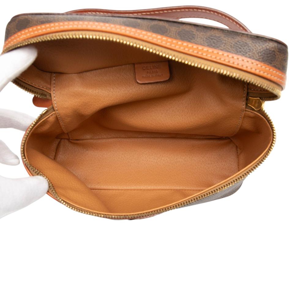Celine B Celine Brown Coated Canvas Fabric Macadam Vanity Bag Italy