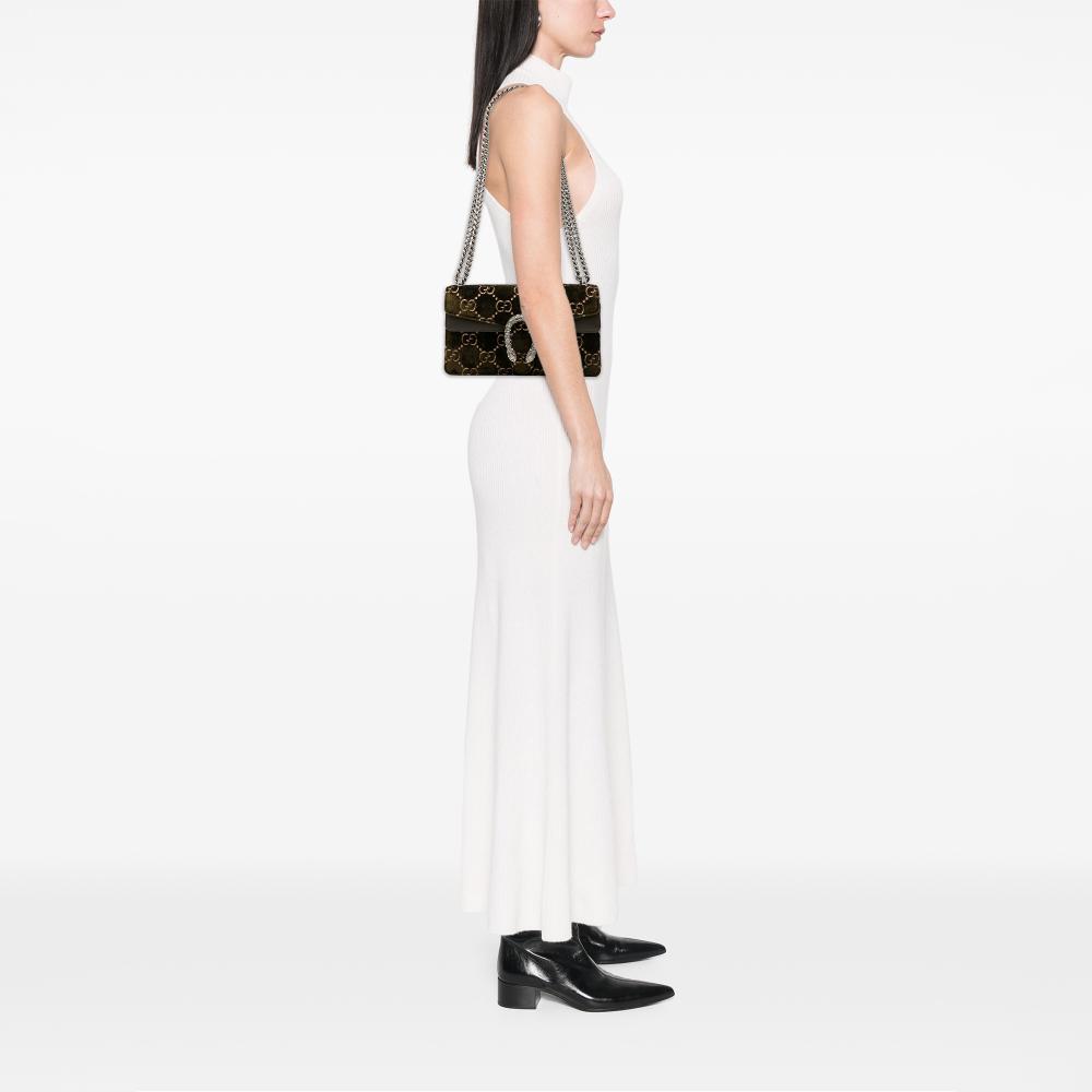 Gucci AB Gucci Green Olive Green Velvet Fabric Medium GG Dionysus Crossbody Italy