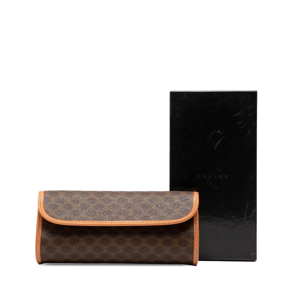 Celine AB Celine Brown Coated Canvas Fabric Macadam Clutch Italy