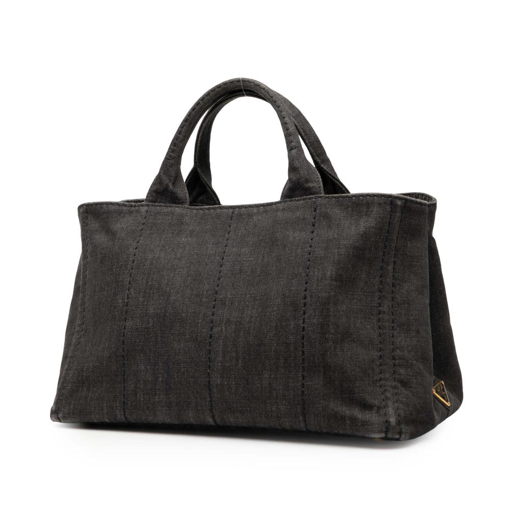 Prada B Prada Black Denim Fabric Canapa Logo Satchel India