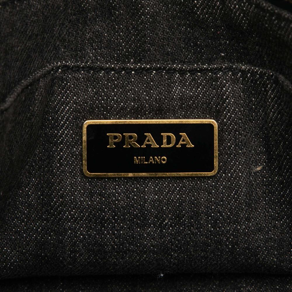 Prada B Prada Black Denim Fabric Canapa Logo Satchel India