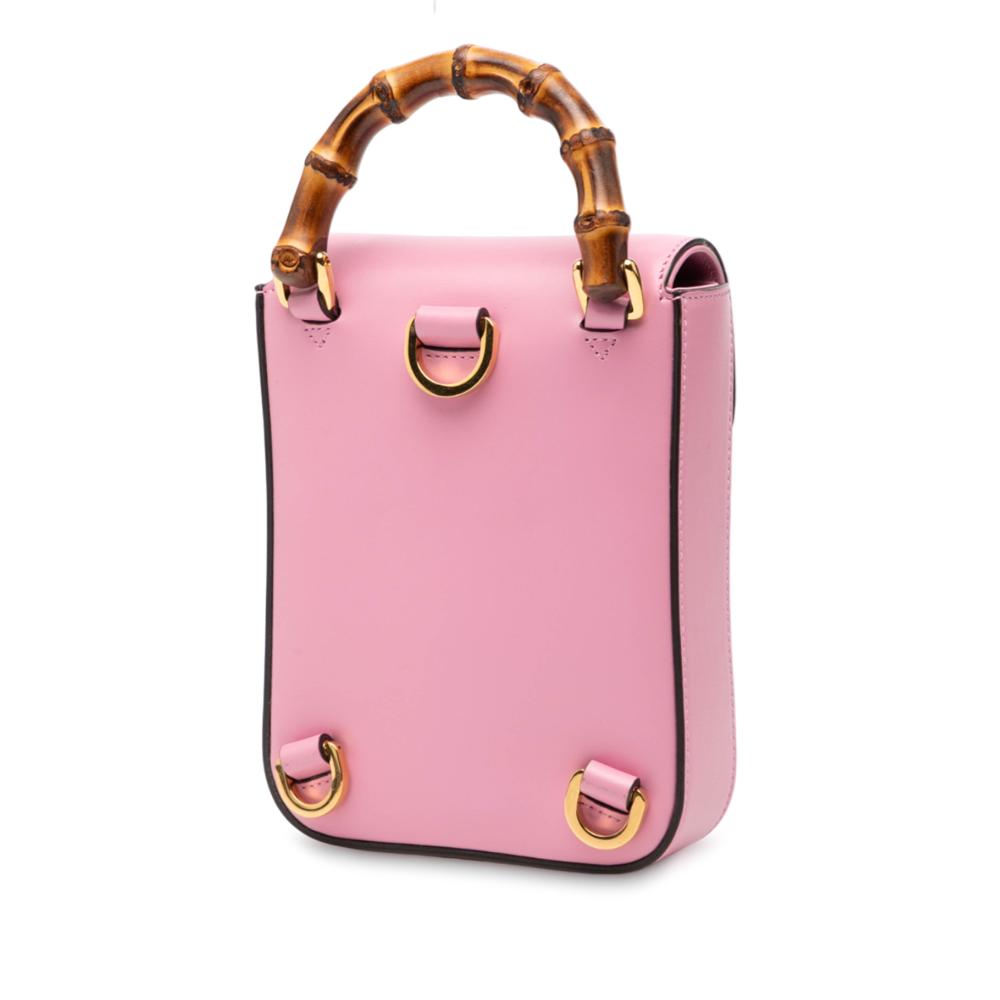 Gucci AB Gucci Pink Calf Leather Mini skin Bamboo Top Handle Bag Italy