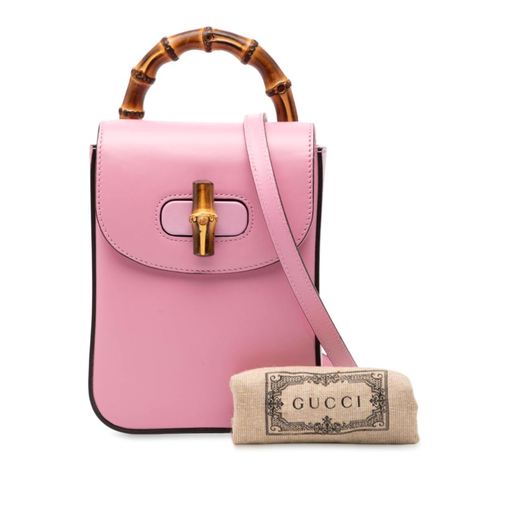 Gucci AB Gucci Pink Calf Leather Mini skin Bamboo Top Handle Bag Italy