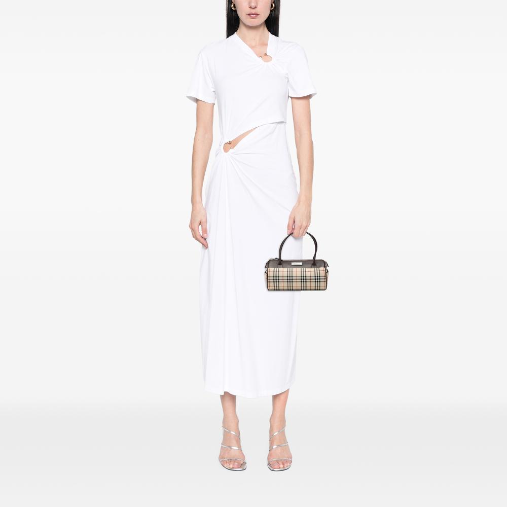 Burberry AB Burberry Brown Beige Canvas Fabric House Check Barrel Handbag United Kingdom