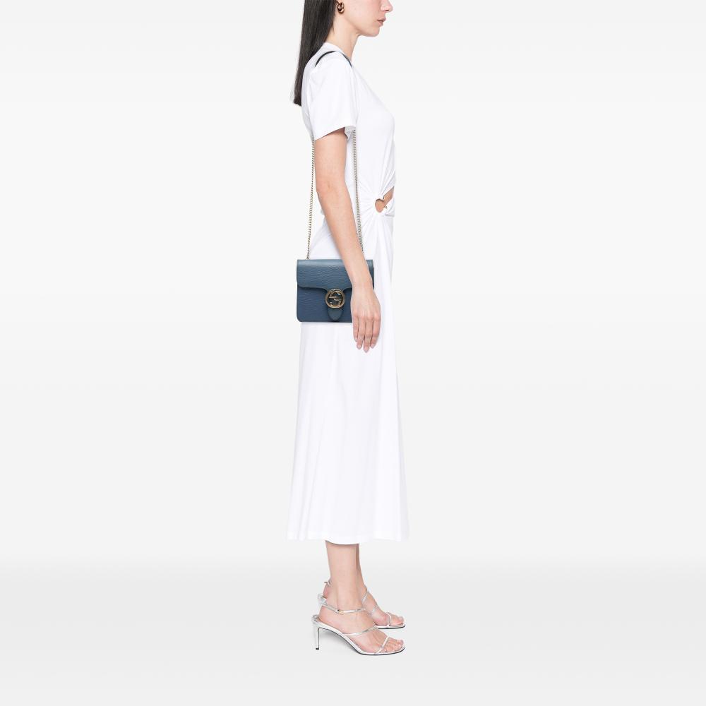 Gucci B Gucci Blue Calf Leather Small Dollar skin Interlocking G Crossbody Italy