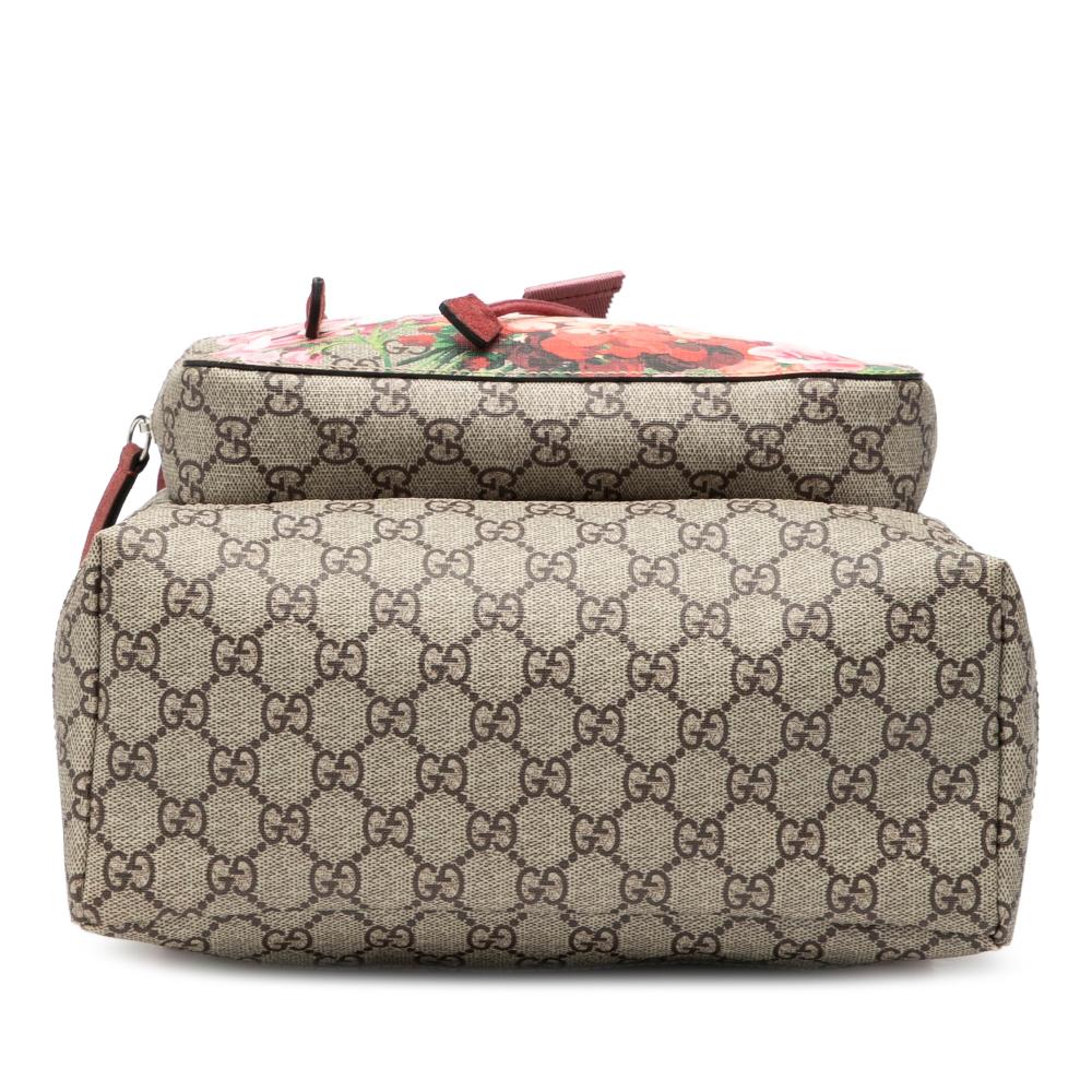 Gucci AB Gucci Brown Beige Coated Canvas Fabric GG Supreme Blooms Single Buckle Backpack Italy