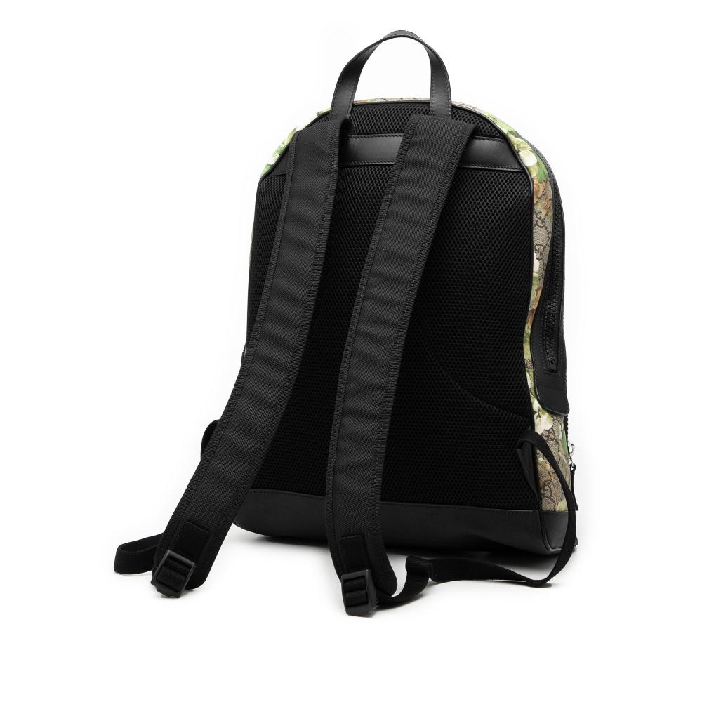 Gucci B Gucci Brown Beige Coated Canvas Fabric Medium GG Supreme Blooms Eden Backpack Italy
