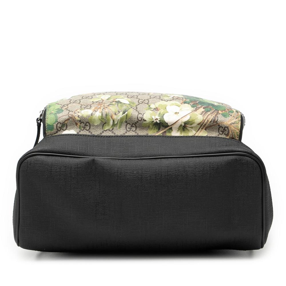 Gucci B Gucci Brown Beige Coated Canvas Fabric Medium GG Supreme Blooms Eden Backpack Italy