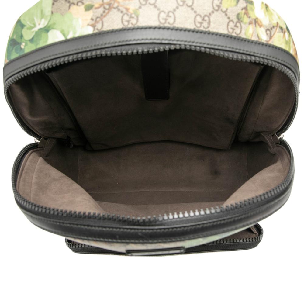 Gucci B Gucci Brown Beige Coated Canvas Fabric Medium GG Supreme Blooms Eden Backpack Italy