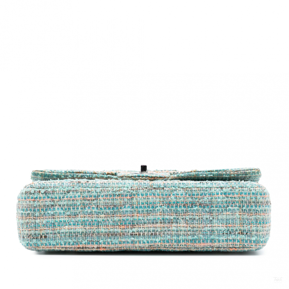 Chanel Classic Double Flap Medium Tweed Shoulder Bag Blue