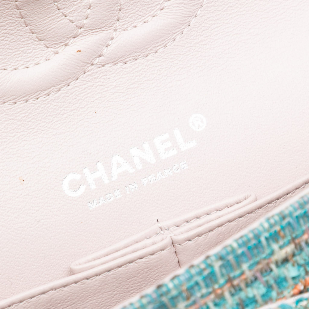 Chanel Classic Double Flap Medium Tweed Shoulder Bag Blue