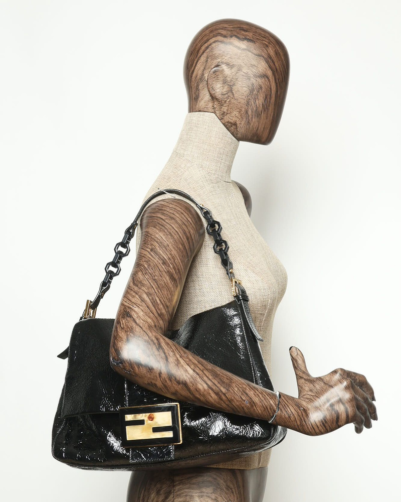 Fendi Crinkled Patent Mamma Forever Baguette Bag