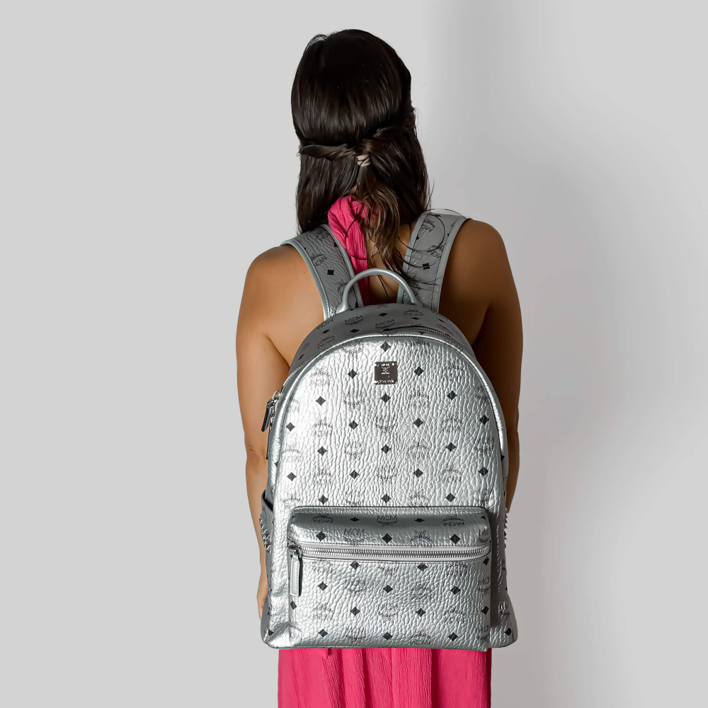 MCM Stark Medium Visetos Canvas Backpack Metallic