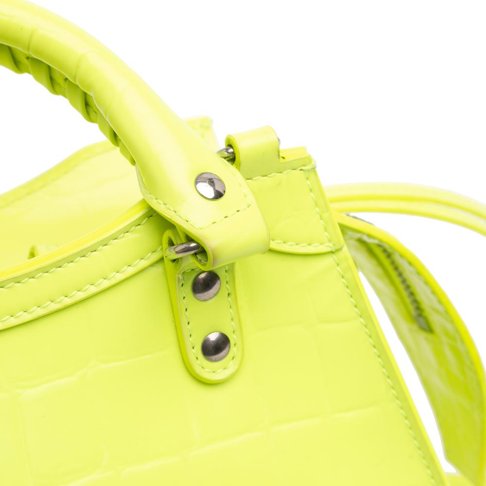 Balenciaga AB Balenciaga Yellow Neon Yellow Calf Leather Mini Croc Embossed skin Neo Classic City Italy
