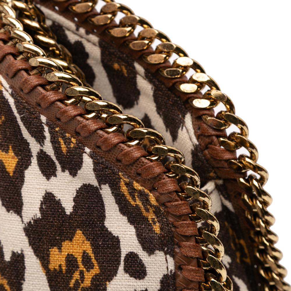 Stella McCartney AB Stella McCartney White with Brown Canvas Fabric Falabella Leopard Printed Fold Over Tote Italy