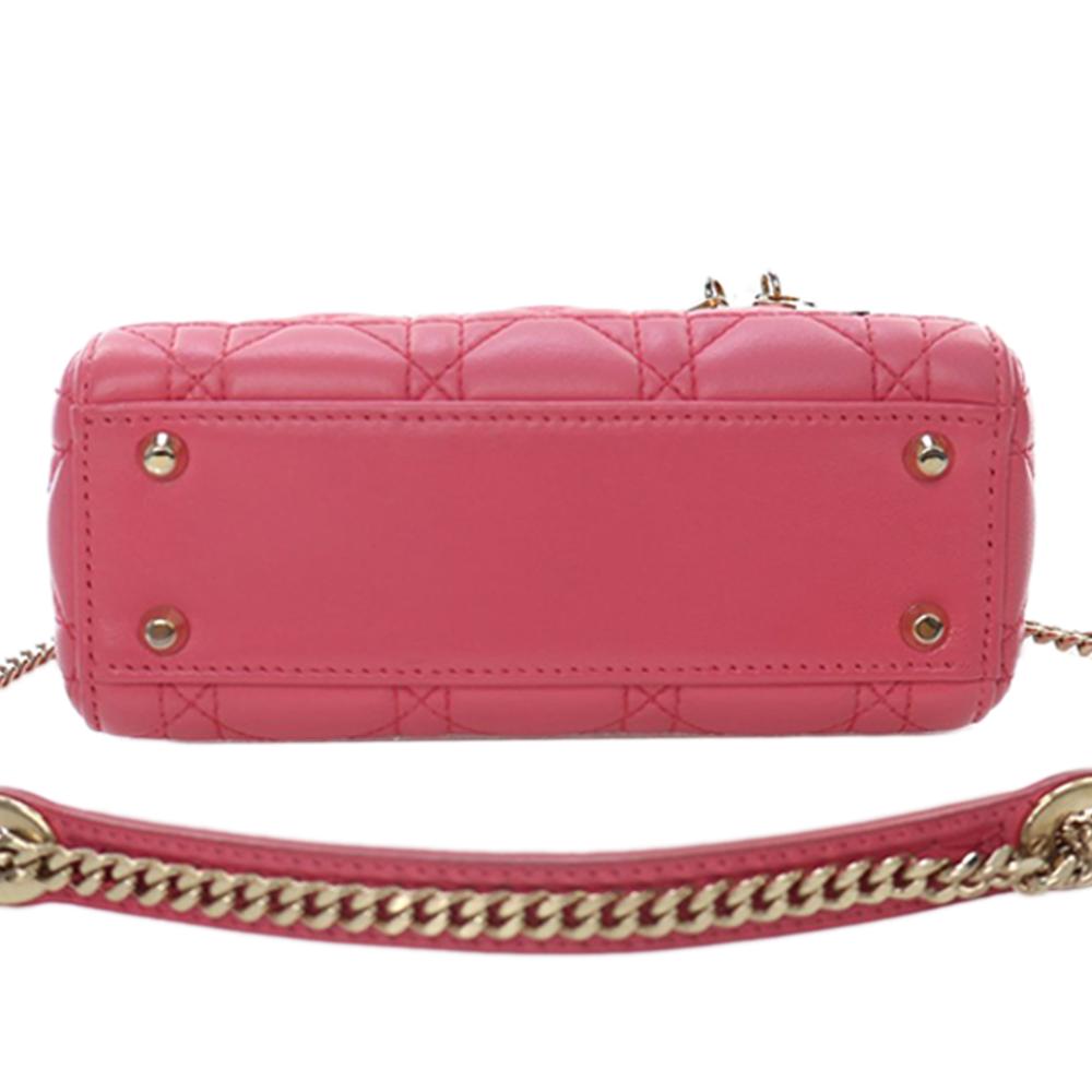Christian Dior AB Dior Pink Lambskin Leather Leather Mini Lambskin Cannage Lady Dior France