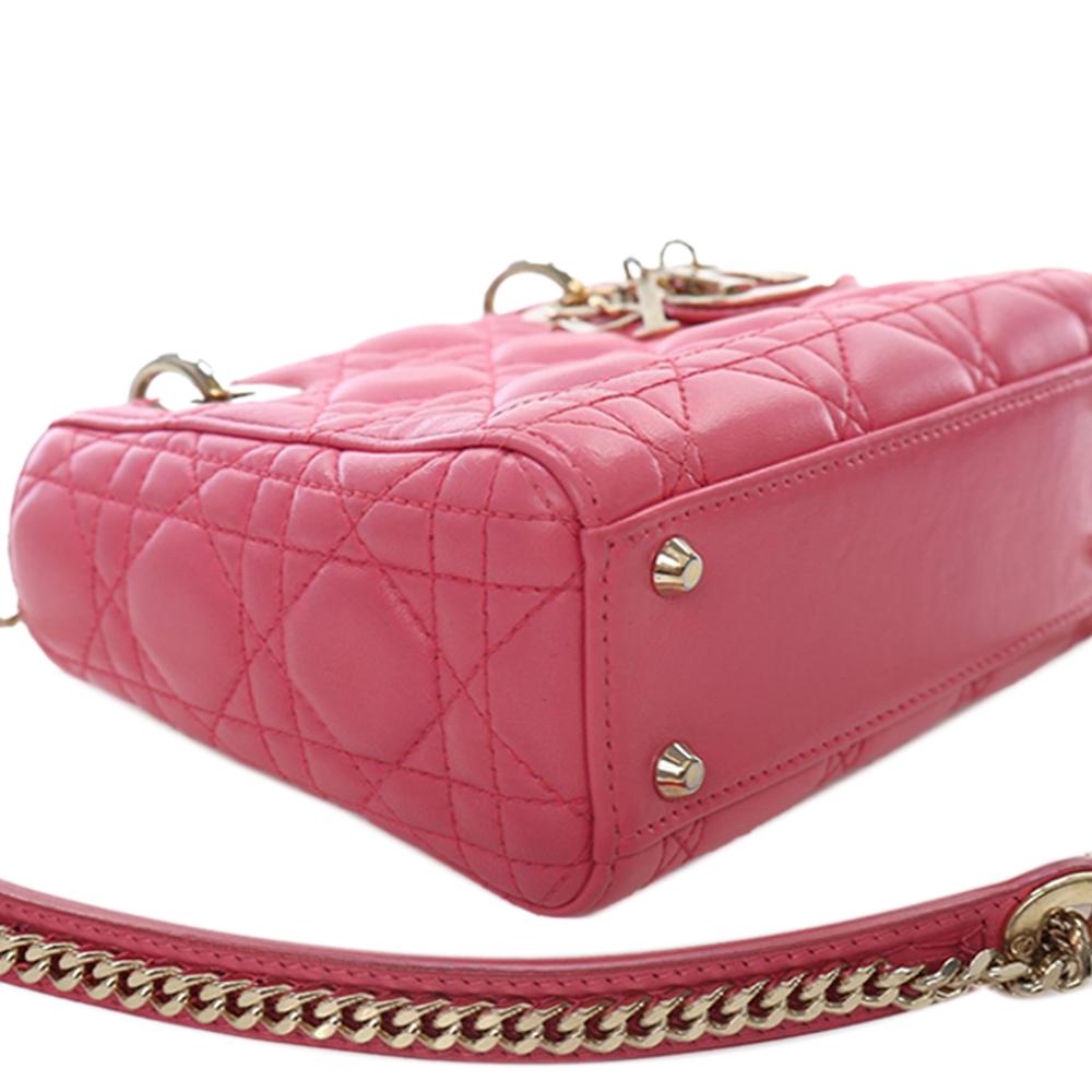 Christian Dior AB Dior Pink Lambskin Leather Leather Mini Lambskin Cannage Lady Dior France