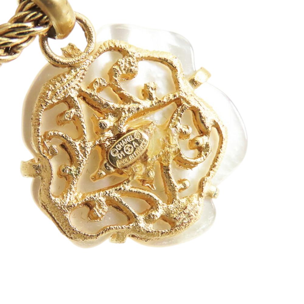Chanel B Chanel Gold with White Gold Plated Metal Mother of Pearl Camellia Pendant Necklace France